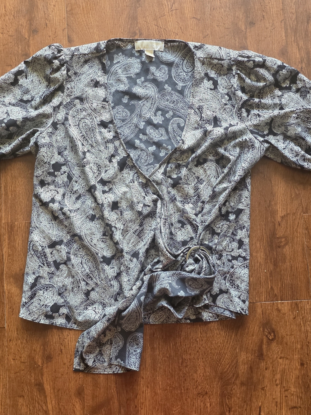 Women's Black & White Michael Kors Paisley Wrap Top